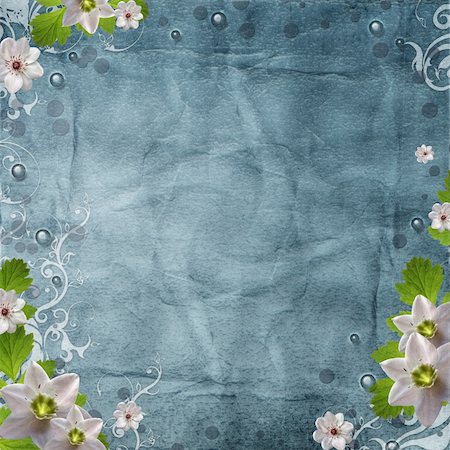 grunge paper background in blue with spring flowers Stock Photo - Budget Royalty-Free & Subscription, Code: 400-06070830