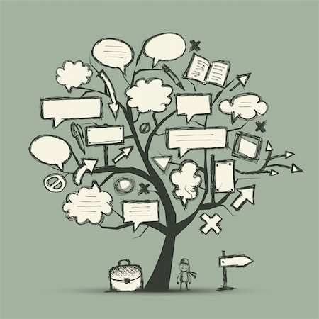 doodling cartoon - Sketch of tree with arrows and frames for your design Stock Photo - Budget Royalty-Free & Subscription, Code: 400-06070843