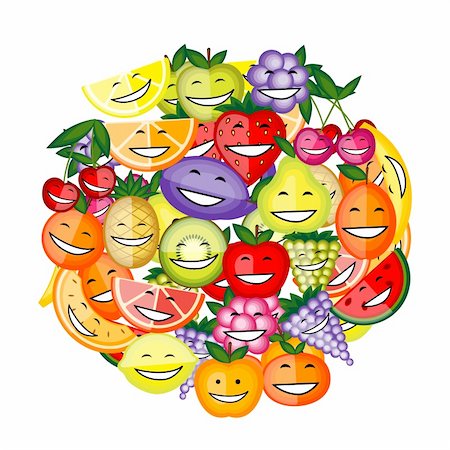 Funny fruit characters smiling together for your design Stock Photo - Budget Royalty-Free & Subscription, Code: 400-06070863