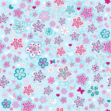 simsearch:400-05922161,k - Seamless spring floral pattern with colorful  flowers and butterflies (vector) Photographie de stock - Aubaine LD & Abonnement, Code: 400-06071429