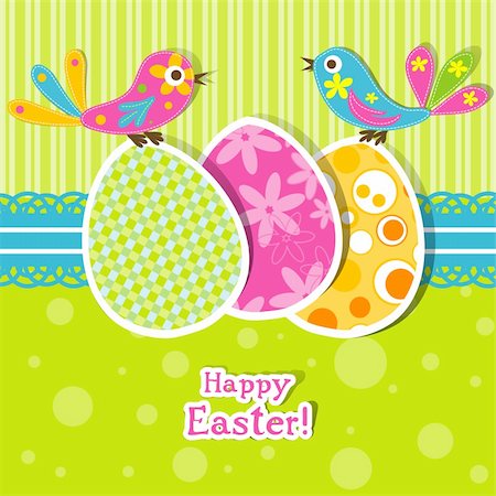 decorative flowers and birds for greetings card - Template Easter greeting card, vector illustration Stock Photo - Budget Royalty-Free & Subscription, Code: 400-06071647