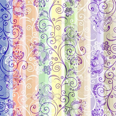 simsearch:400-05890035,k - Colorful floral seamless striped translucent pattern (vector EPS 10) Foto de stock - Super Valor sin royalties y Suscripción, Código: 400-06071757