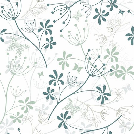 Repeating white and green floral pattern with flowers and  butterflies (vector) Foto de stock - Super Valor sin royalties y Suscripción, Código: 400-06071776
