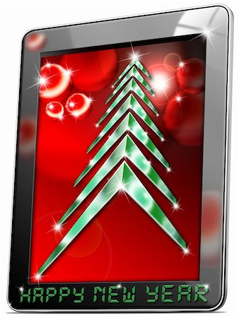 funny new years eve pics - Black tablet computer with Christmas tree and happy new year Stock Photo - Budget Royalty-Free & Subscription, Code: 400-06072110
