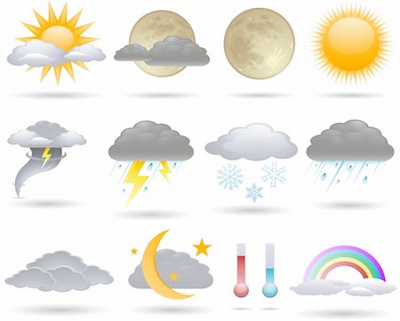 sun rain wind cloudy - Vector weather icons collection Stock Photo - Budget Royalty-Free & Subscription, Code: 400-06072120