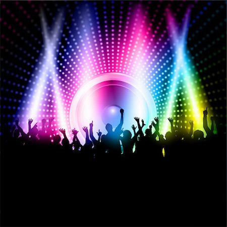 simsearch:400-04369984,k - Silhouette of an excited party crowd on a music speaker background Stock Photo - Budget Royalty-Free & Subscription, Code: 400-06072355