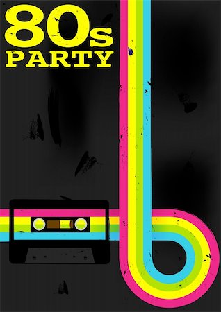 dance club signs - Retro Poster - 80s Party Flyer With Audio Cassette Tape Stock Photo - Budget Royalty-Free & Subscription, Code: 400-06072423