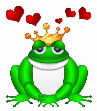 prince - Cute Green Frog Prince with Crown Sitting Illustration Isolated on White Background with Flying Red Hearts Photographie de stock - Aubaine LD & Abonnement, Code: 400-06072528