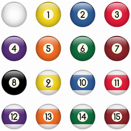 simsearch:400-08156505,k - Vector - Colored Pool Balls Set from Zero to Fifteen Fotografie stock - Microstock e Abbonamento, Codice: 400-06072541