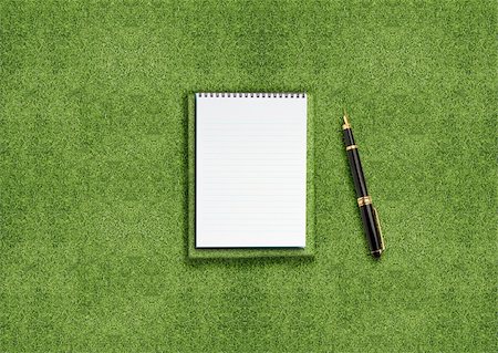reading book open air - blank opened notebook outdoors on the green grassland and pen Stock Photo - Budget Royalty-Free & Subscription, Code: 400-06072598