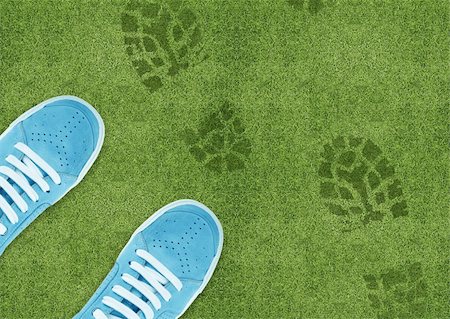 simsearch:400-05270311,k - Blue Shoe print on green grassland. Foto de stock - Super Valor sin royalties y Suscripción, Código: 400-06072614