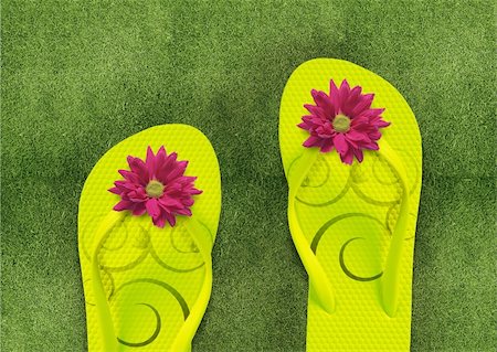 Colorful Flip Flops on green grass, summertime Stock Photo - Budget Royalty-Free & Subscription, Code: 400-06072615