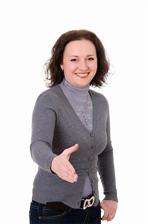 woman holds out his hand to greet isolated on white background Stock Photo - Budget Royalty-Free & Subscription, Code: 400-06072653