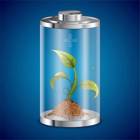 Concept - Green Energy. Sprout from the Ground in the Battery, vector illustration Stock Photo - Budget Royalty-Free & Subscription, Code: 400-06073211
