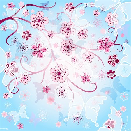 simsearch:400-04239996,k - Spring gentle background with pink flowers and  translucent butterflies (vector EPS 10) Photographie de stock - Aubaine LD & Abonnement, Code: 400-06073278