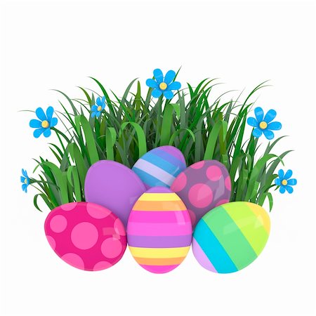 painted happy flowers - 3d render easter eggs in grass Stock Photo - Budget Royalty-Free & Subscription, Code: 400-06073413