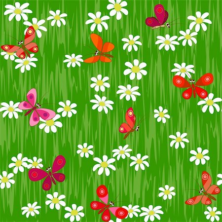 flower green color design wallpaper - butterfly on camomile field seamless background pattern Stock Photo - Budget Royalty-Free & Subscription, Code: 400-06073445
