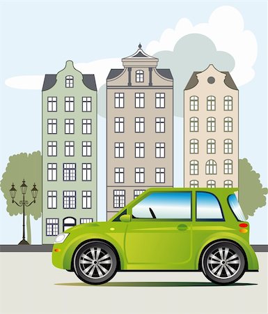 eco travel - Ecological friendly green car parked on the street, vector illustration included Eps v8 and 300 dpi JPG Stock Photo - Budget Royalty-Free & Subscription, Code: 400-06073566