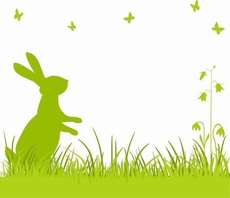 rabbit butterfly picture - Easter background, bunny or rabbit sitting in the meadow with flowers and butterflies, vector illustration Stock Photo - Budget Royalty-Free & Subscription, Code: 400-06073581