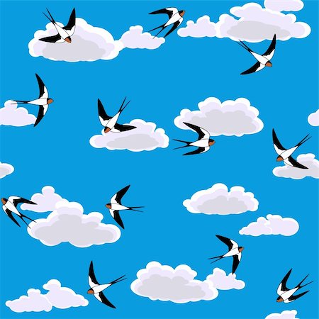 vector swallow flying to sky seamless background Photographie de stock - Aubaine LD & Abonnement, Code: 400-06073583