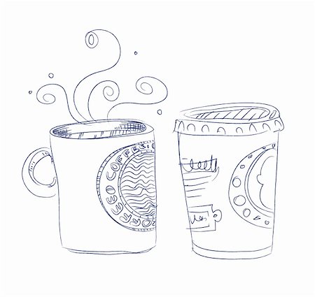 educazione all'uso del vaso - Hand drawn cups of coffee vector illustration Fotografie stock - Microstock e Abbonamento, Codice: 400-06073613