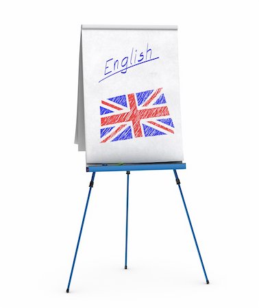 flipchart with the word english handwritten onto the paper and union jack flag Stock Photo - Budget Royalty-Free & Subscription, Code: 400-06073710