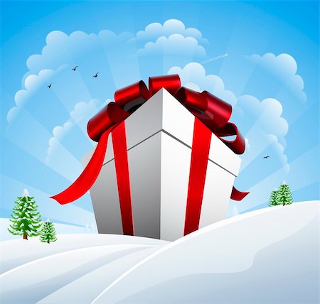 snow mountains illustration - A giant Christmas present in the snow. Concept for a huge Christmas sale. Stock Photo - Budget Royalty-Free & Subscription, Code: 400-06073795