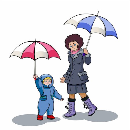 Mum and the son walk during a rain.  The contour and color in different groups, is gradients Photographie de stock - Aubaine LD & Abonnement, Code: 400-06073817