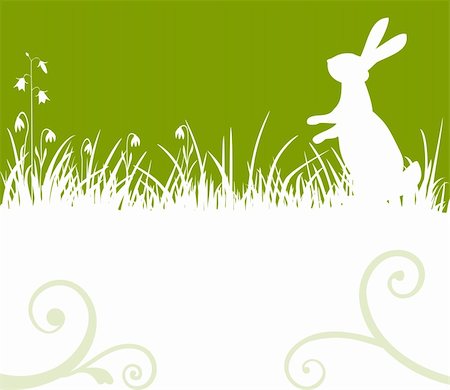 Easter green background, bunny or rabbit sitting in the meadow, vector illustration Stock Photo - Budget Royalty-Free & Subscription, Code: 400-06073858