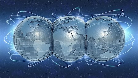 The planet earth showing the 3 sides in whole world. The lines symbolize the links between the countries. Concept of travel, communication, business and internet. Photographie de stock - Aubaine LD & Abonnement, Code: 400-06084113