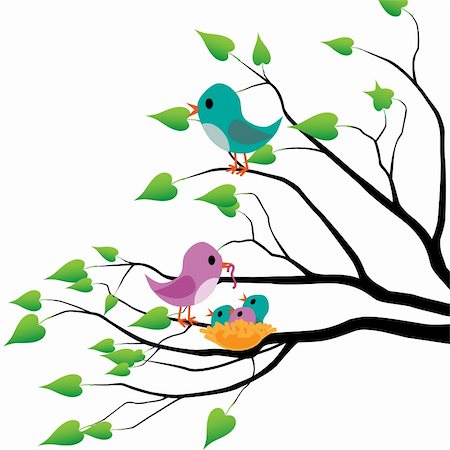 Illustration of the birds on the tree as a symbol of spring. Stock Photo - Budget Royalty-Free & Subscription, Code: 400-06084229