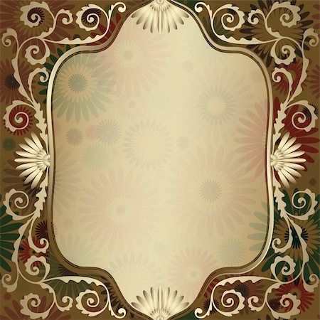 flower and swirl borders - Vintage gold elegance frame with translucent flowers and gold curls (vector EPS 10) Stock Photo - Budget Royalty-Free & Subscription, Code: 400-06084414