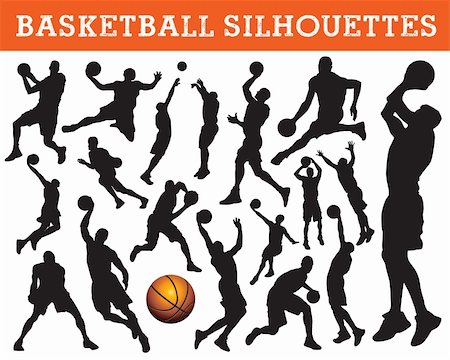 vector collection of basketball silhouettes isolated on white background Stock Photo - Budget Royalty-Free & Subscription, Code: 400-06084483