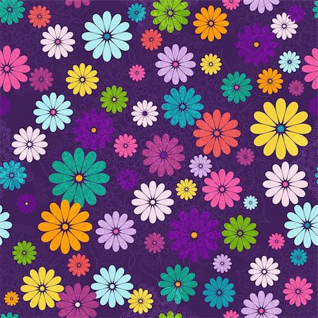 simsearch:400-05922161,k - Seamless floral vivid pattern with colorful flowers and vintage curls (vector eps 10) Photographie de stock - Aubaine LD & Abonnement, Code: 400-06084562