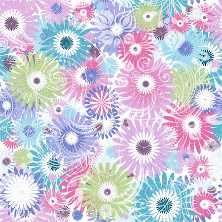 fabric modern colors - Seamless floral pastel pattern with colorful flowers and vintage curls (vector eps 10) Stock Photo - Budget Royalty-Free & Subscription, Code: 400-06084676
