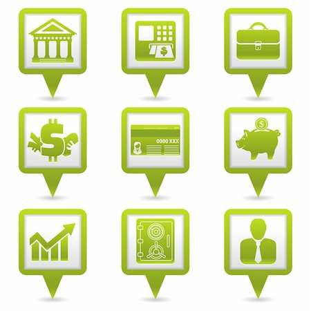 Set Map Pointers with Financial Business Icons, vector illustration Fotografie stock - Microstock e Abbonamento, Codice: 400-06084854