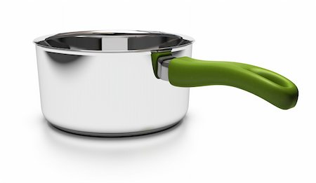 empty pan over white background with green handle Photographie de stock - Aubaine LD & Abonnement, Code: 400-06085011