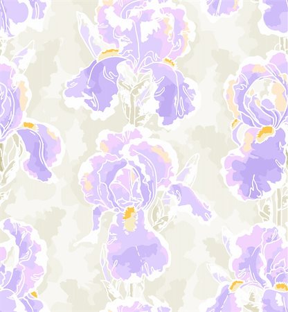 Seamless floral pattern with hand-drawn iris in batic style. Photographie de stock - Aubaine LD & Abonnement, Code: 400-06085074