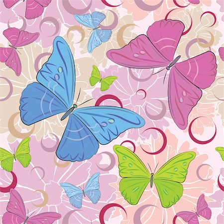 Abstract colored butterfly and flowers seamless pattern background, vector illustration. Fotografie stock - Microstock e Abbonamento, Codice: 400-06085101