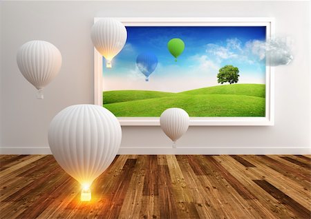 simsearch:400-06085172,k - Living Picture - Balloons. Hot air balloons softly floating. Foto de stock - Super Valor sin royalties y Suscripción, Código: 400-06085172