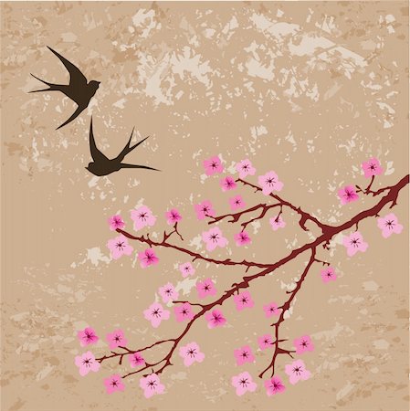 painting abstract bird - vector floral branch and swallows Stock Photo - Budget Royalty-Free & Subscription, Code: 400-06085217