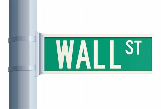 Green isolated Wall Street sign on a metallic post (concept of finance) Stock Photo - Royalty-Free, Artist: Thomaspajot, Image code: 400-06085265