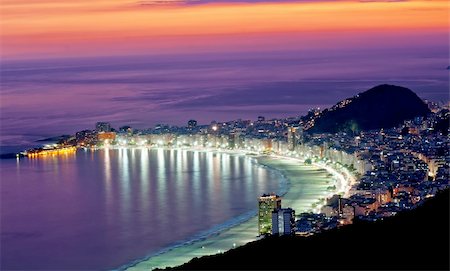 sugar beach - Night view of Copacabana beach. Rio de Janeiro Foto de stock - Super Valor sin royalties y Suscripción, Código: 400-06085405