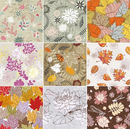 flower graphic pattern - abstract vector set of seamless floral background Stock Photo - Budget Royalty-Free & Subscription, Code: 400-06085525