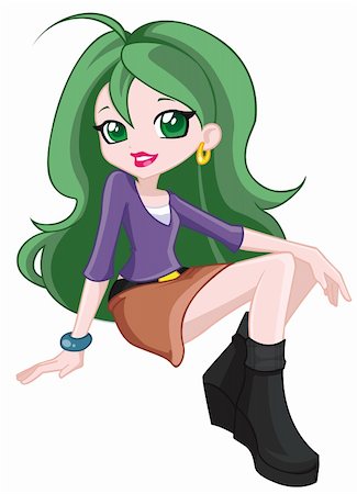 funky cartoon girls - a digital illustration of a colorful pretty teen Stock Photo - Budget Royalty-Free & Subscription, Code: 400-06085532
