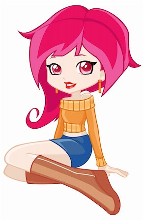 funky cartoon girls - a digital illustration of a colorful pretty teen Stock Photo - Budget Royalty-Free & Subscription, Code: 400-06085533
