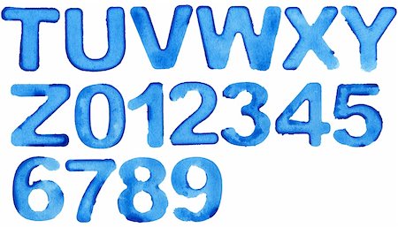 simsearch:400-04265909,k - Painted blue watercolor alphabet, isolated. Foto de stock - Super Valor sin royalties y Suscripción, Código: 400-06085609