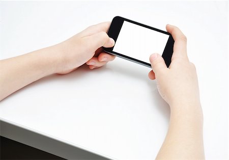 path wide angle - Two hands using touchscreen smartphone on white table, isolated screen Stock Photo - Budget Royalty-Free & Subscription, Code: 400-06085657