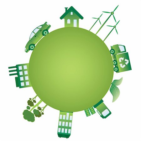 Green planet with green ecology objects on it. Also available as a Vector in Adobe illustrator EPS 8 format, compressed in a zip file. Foto de stock - Super Valor sin royalties y Suscripción, Código: 400-06086014