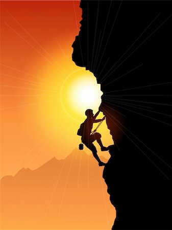 Silhouette of a rock climber against a sunset sky Stock Photo - Budget Royalty-Free & Subscription, Code: 400-06086070